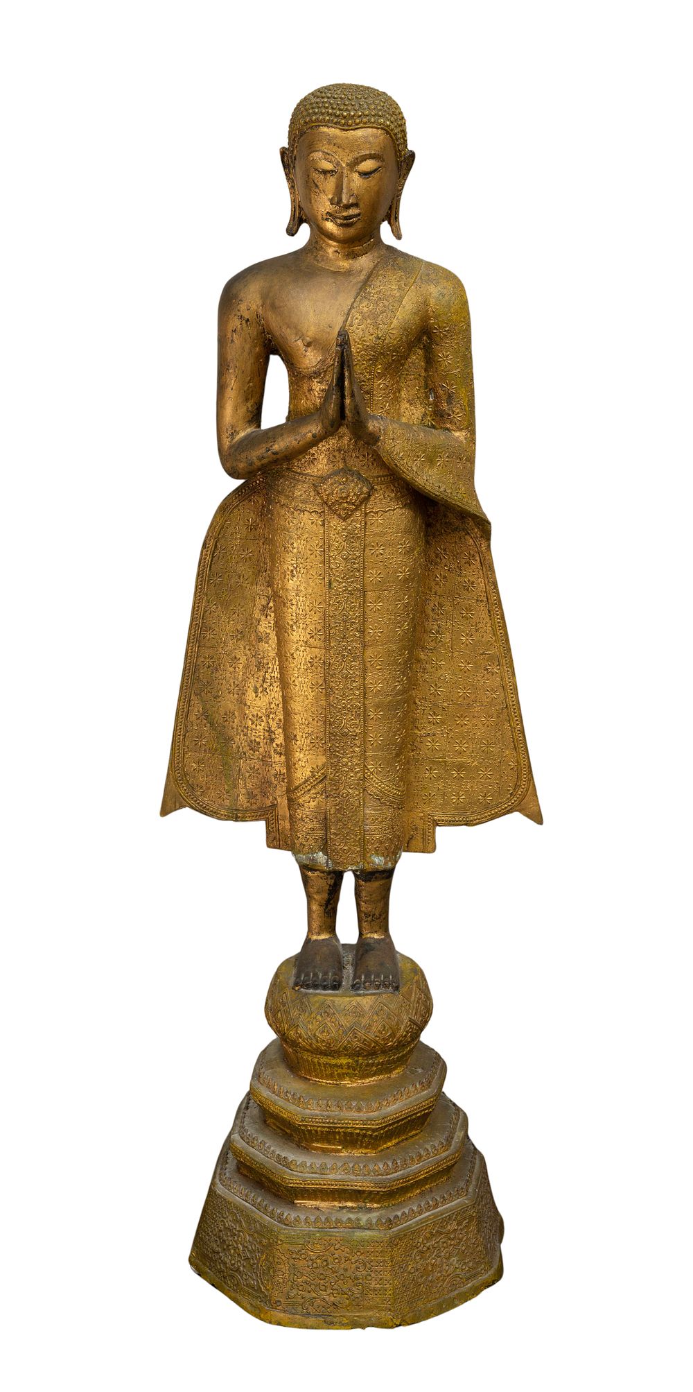 Lot 262: Thai Gilt Metal Standing Buddha Statue