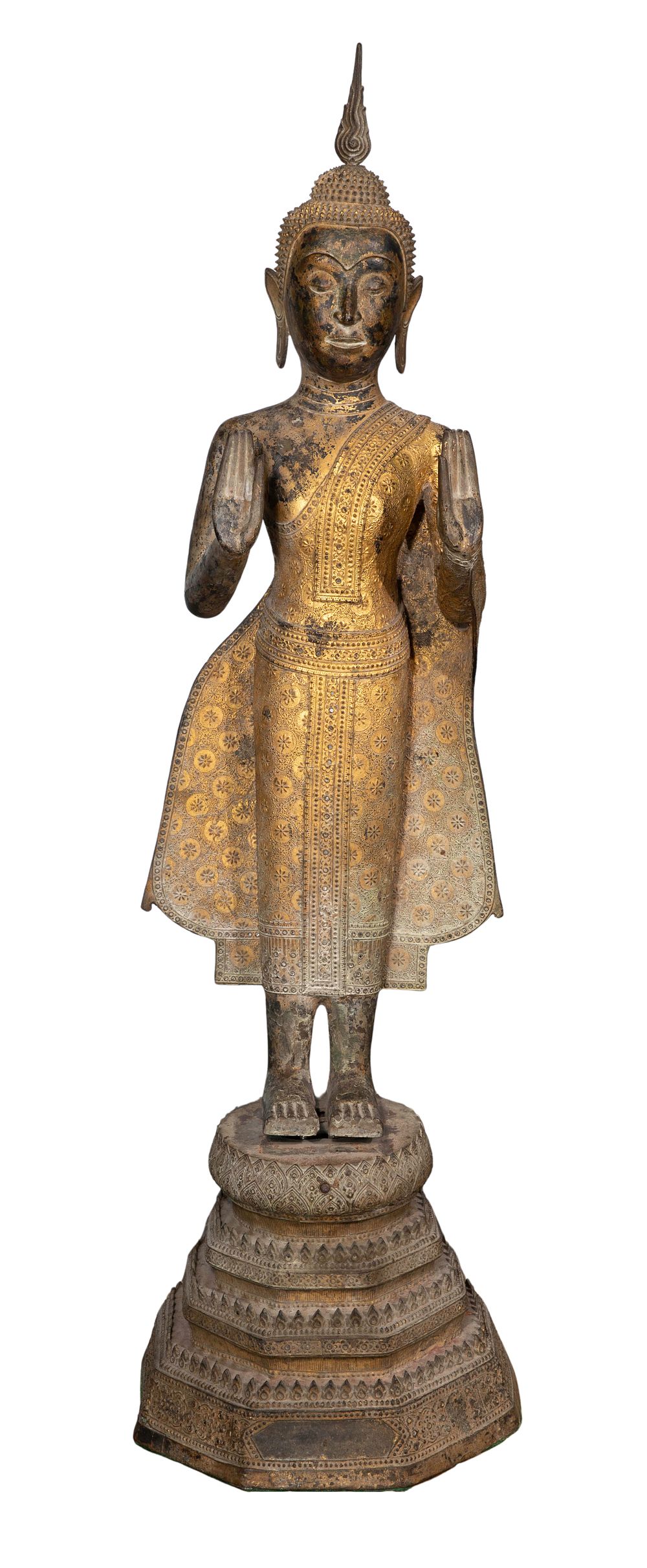 Lot 263: Thai Gilt Metal Standing Buddha Statue