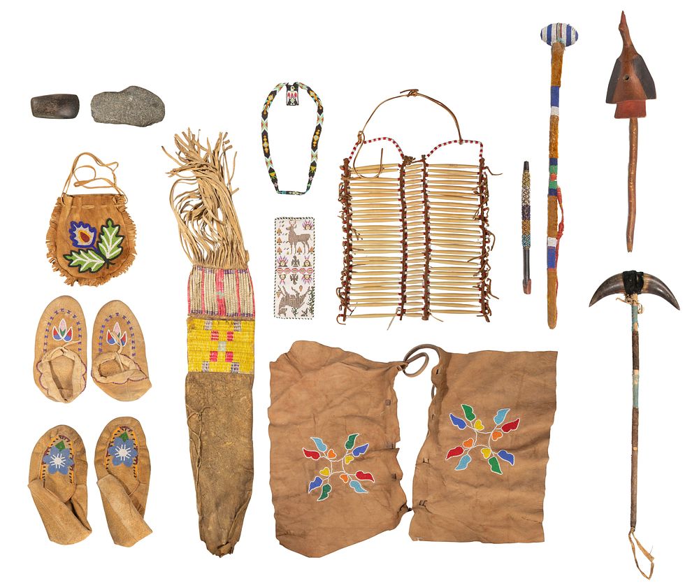 Lot 280: Native American Quilled Pipe Bag and Beaded Object Assortment