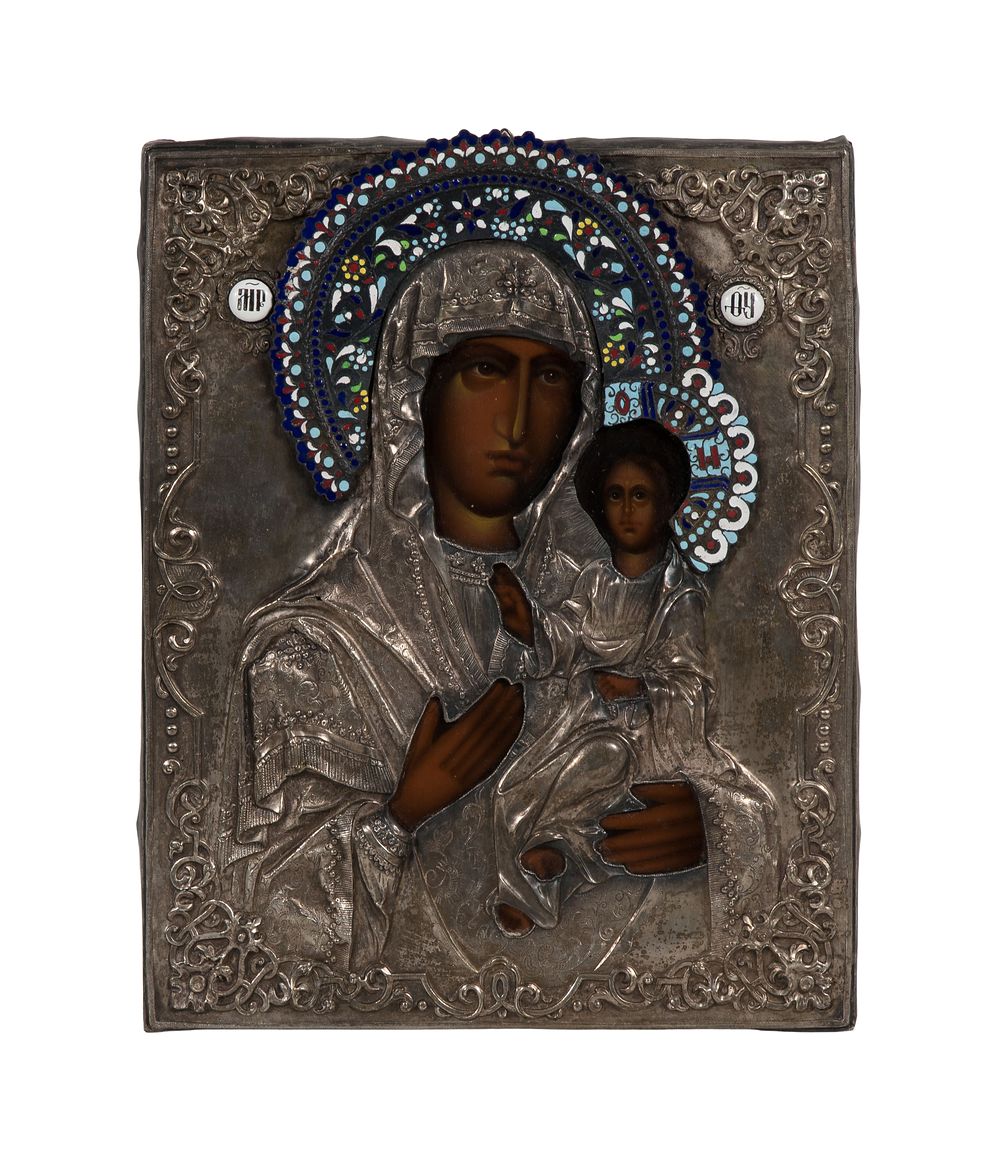 Lot 285: Russian Silver and Enamel Icon