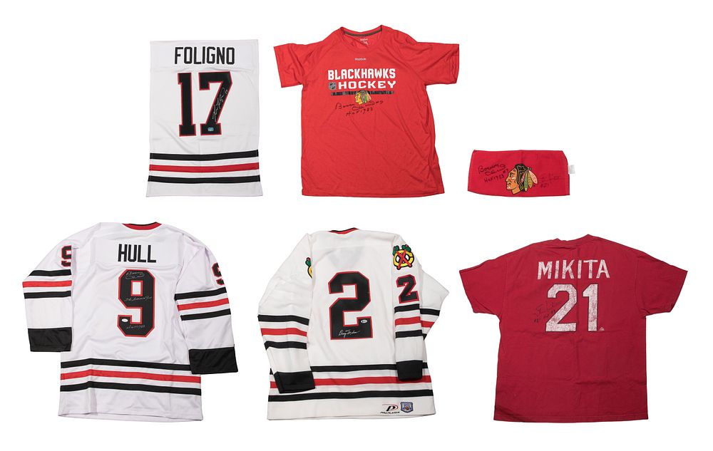Lot 289: Blackhawks Signed Jerseys and Attire Assortment