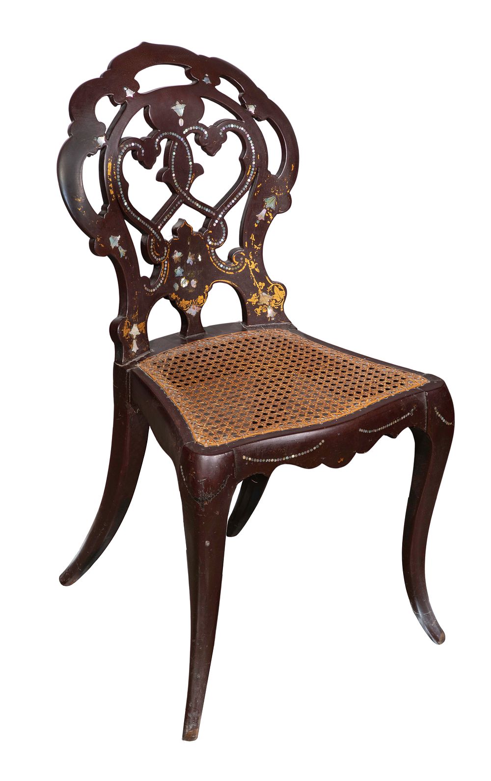 Lot 309: Victorian Inlaid Lacquered Wood Side Chair