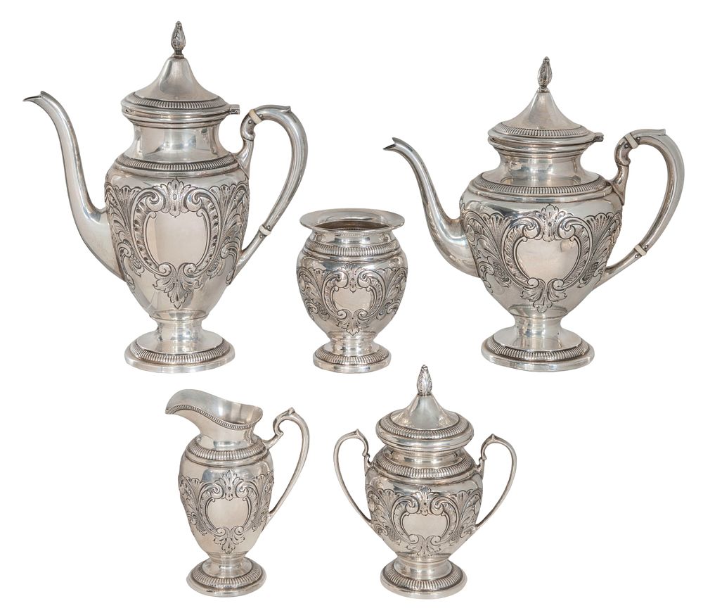 Lot 317: Ellmore Silver Co. Victoria Sterling Silver Tea and Coffee Service