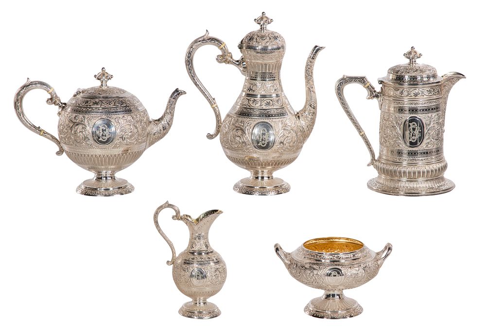 Lot 318: William Marshall Sterling Silver Tea and Coffee Service