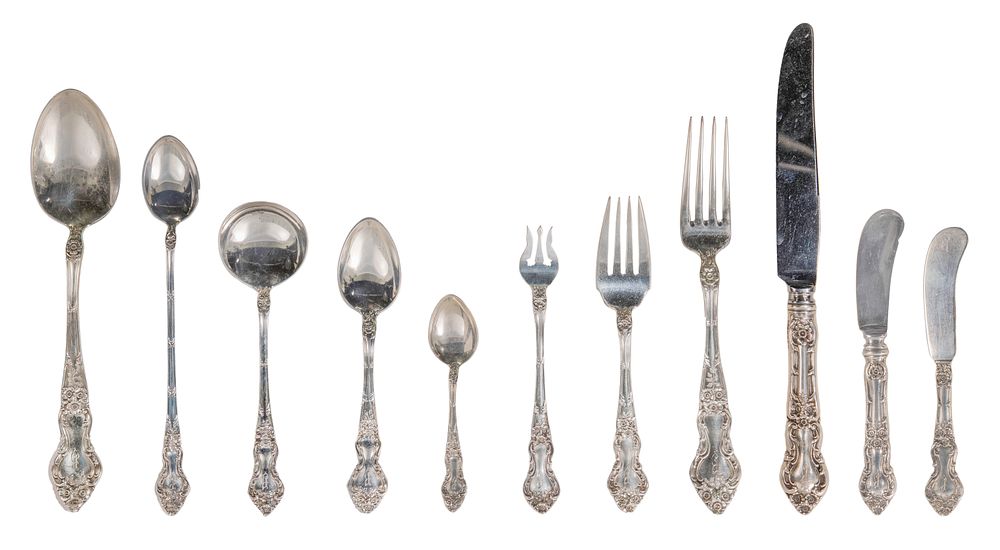Lot 320: Watson Company Meadow Rose Sterling Silver Flatware Service