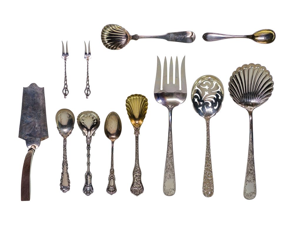 Lot 348: Sterling Silver and Coin Silver (900) Utensil Assortment