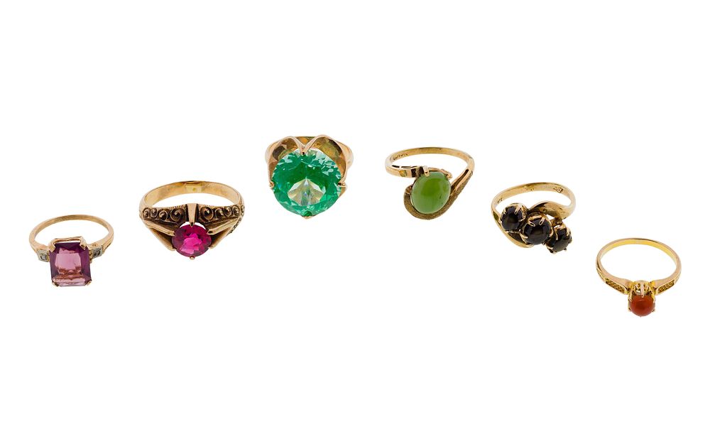 Lot 482: 10k Yellow Gold and Gemstone Ring Assortment