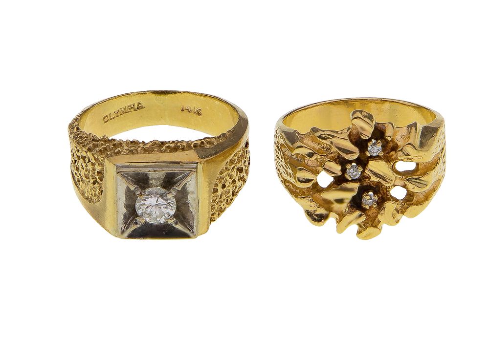 Lot 483: 14k Yellow Gold and Diamond Rings