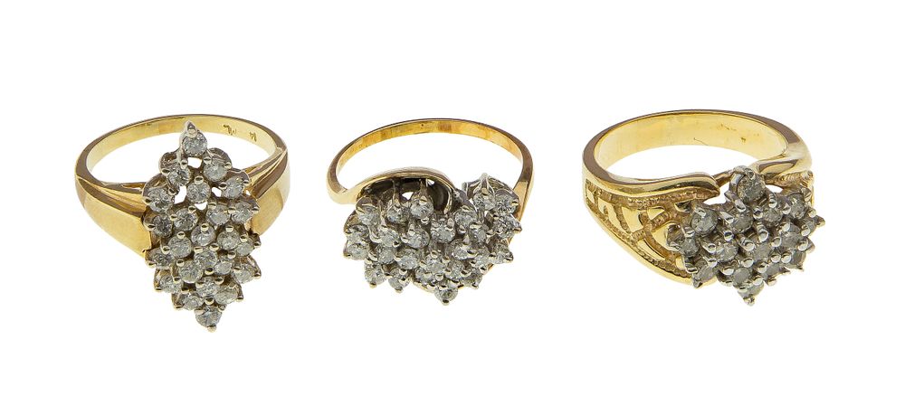 Lot 494: 14k Yellow Gold and Diamond Ring Assortment