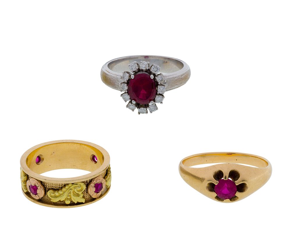 Lot 497: 14k Gold and Ruby Ring Assortment