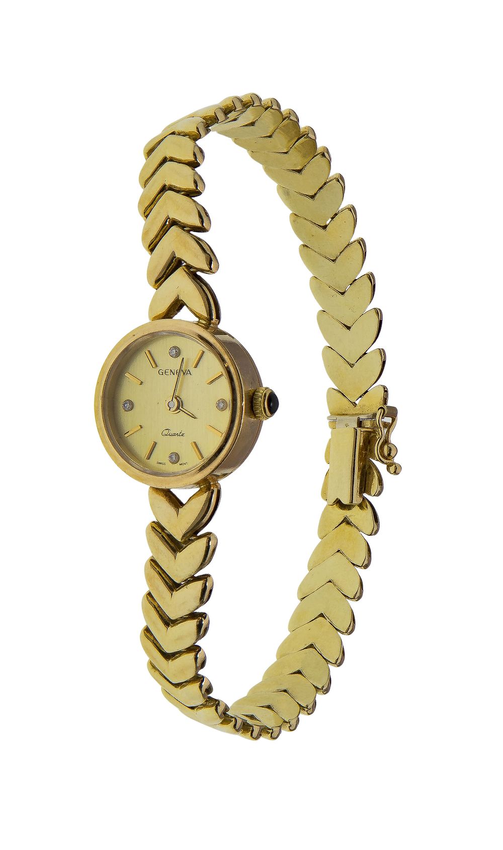 Lot 519: Geneva 14k Yellow Gold Case and Band Wristwatch