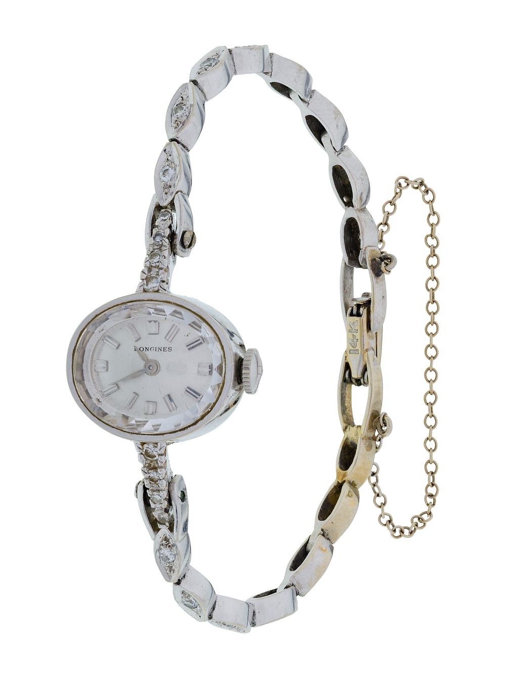 Lot 523: Longines 14k White Gold Case and Band Wristwatch