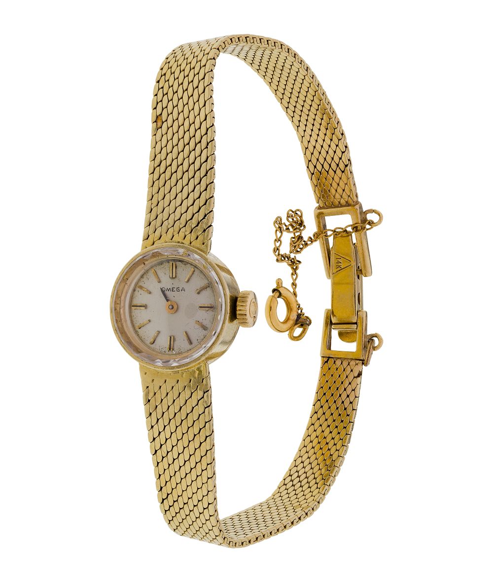 Lot 524: Omega 14k Yellow Gold Case and Band Wristwatch