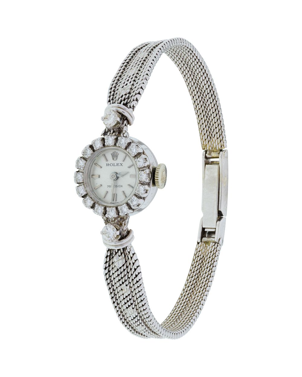 Lot 527: Rolex Precision 18k White Gold Case and Band Wristwatch