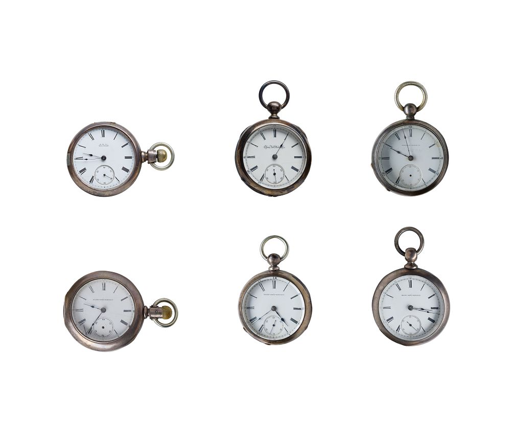 Lot 530: Elgin and Waltham Coin Silver (900) Cased Pocket Watch Assortment