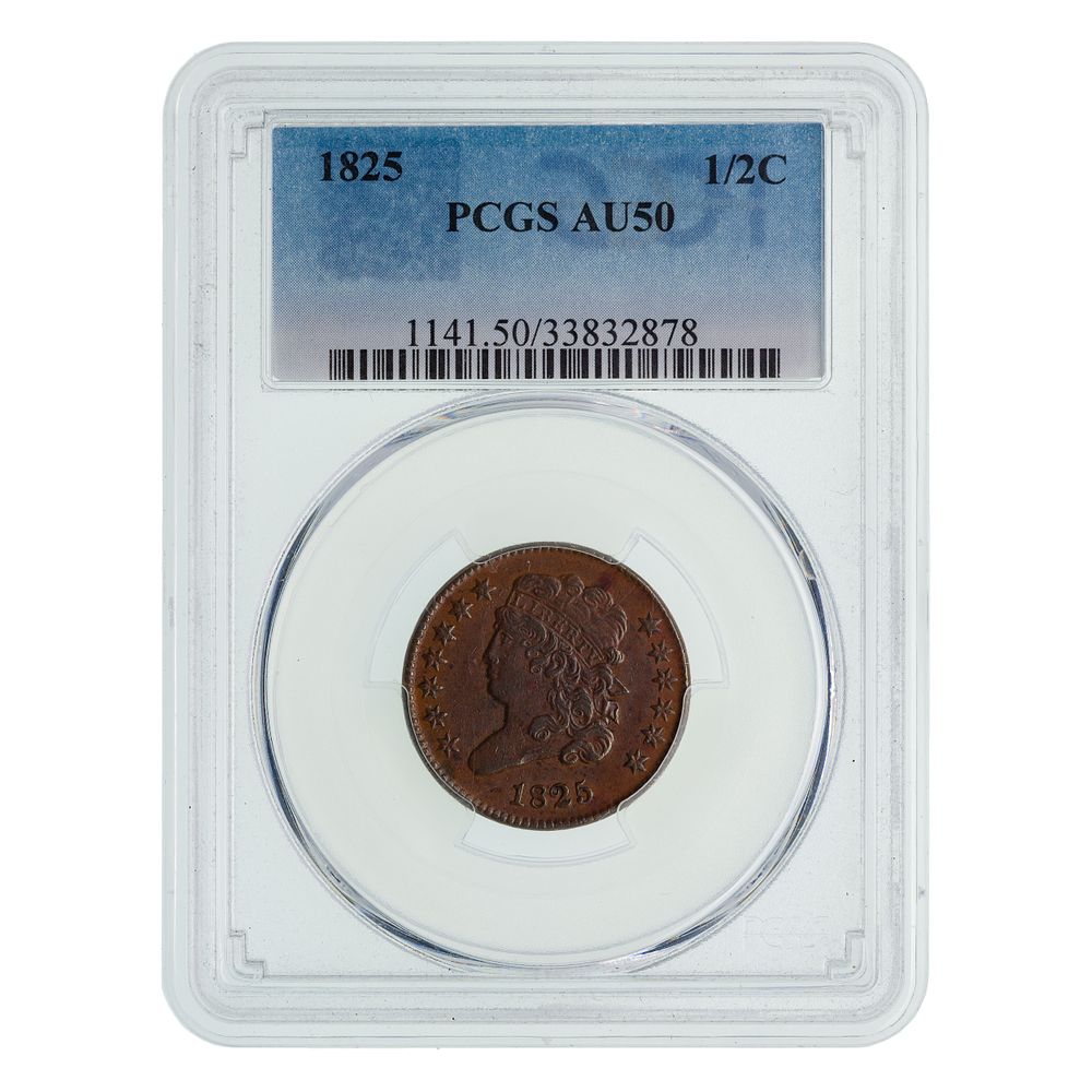 Lot 548: 1825 1/2c Classic Head AU-50 PCGS