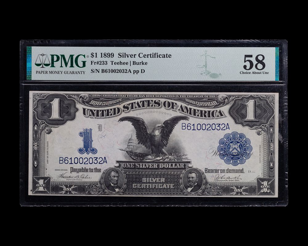 Lot 592: 1899 $1 Silver Certificate CAU-58 PMG