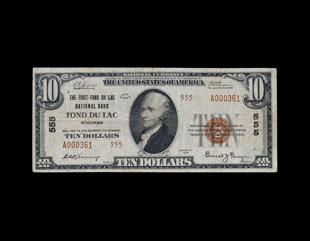 Lot 593: 1929 $10 Fond Du Lac Wisconsin National Bank