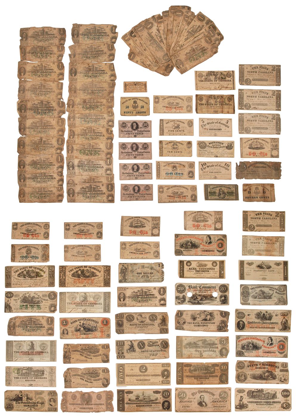Lot 596: Confederate and Southern State Obsolete Currency Assortment