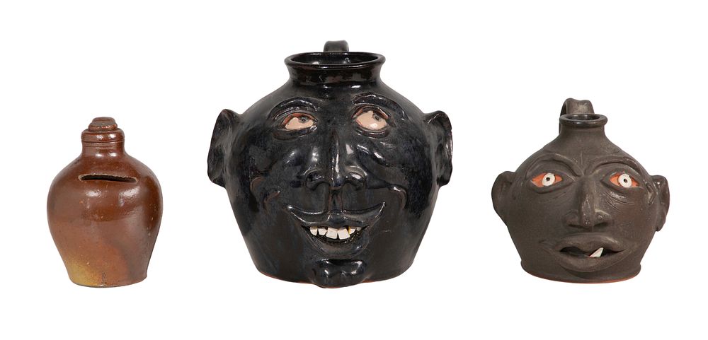 Lot 259: L. Lefton for Grey Willow Ugly Face Pottery Jugs