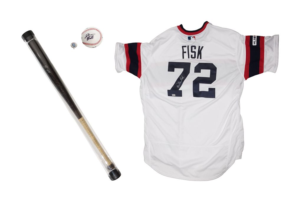 Lot 270: Carlton Fisk Boston Red Sox Autographed Bat and Jersey