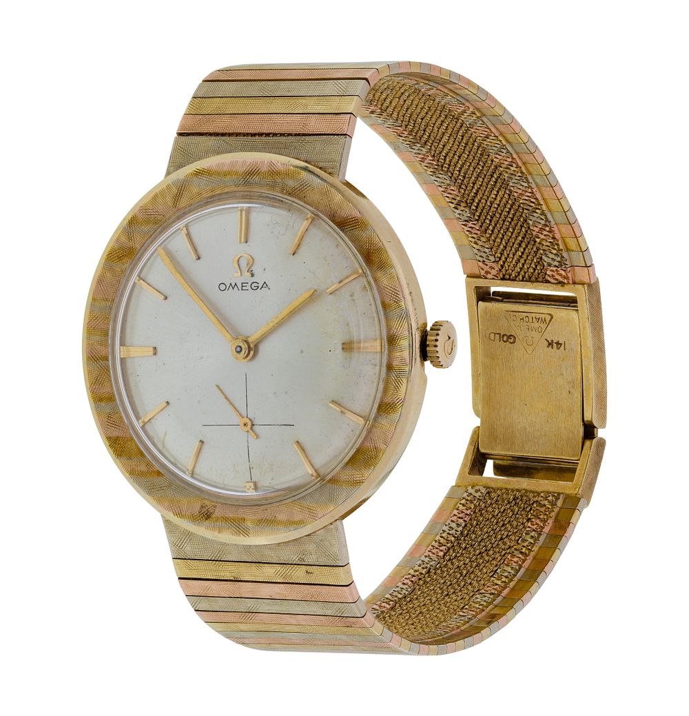 Lot 278: Omega 14k Tri-Color Gold Case and Bracelet Wristwatch