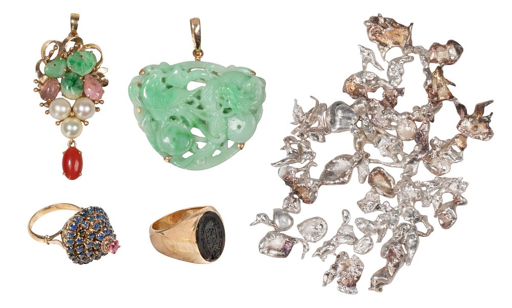 Lot 282: Gold Jewelry and Silver Nugget Assortment
