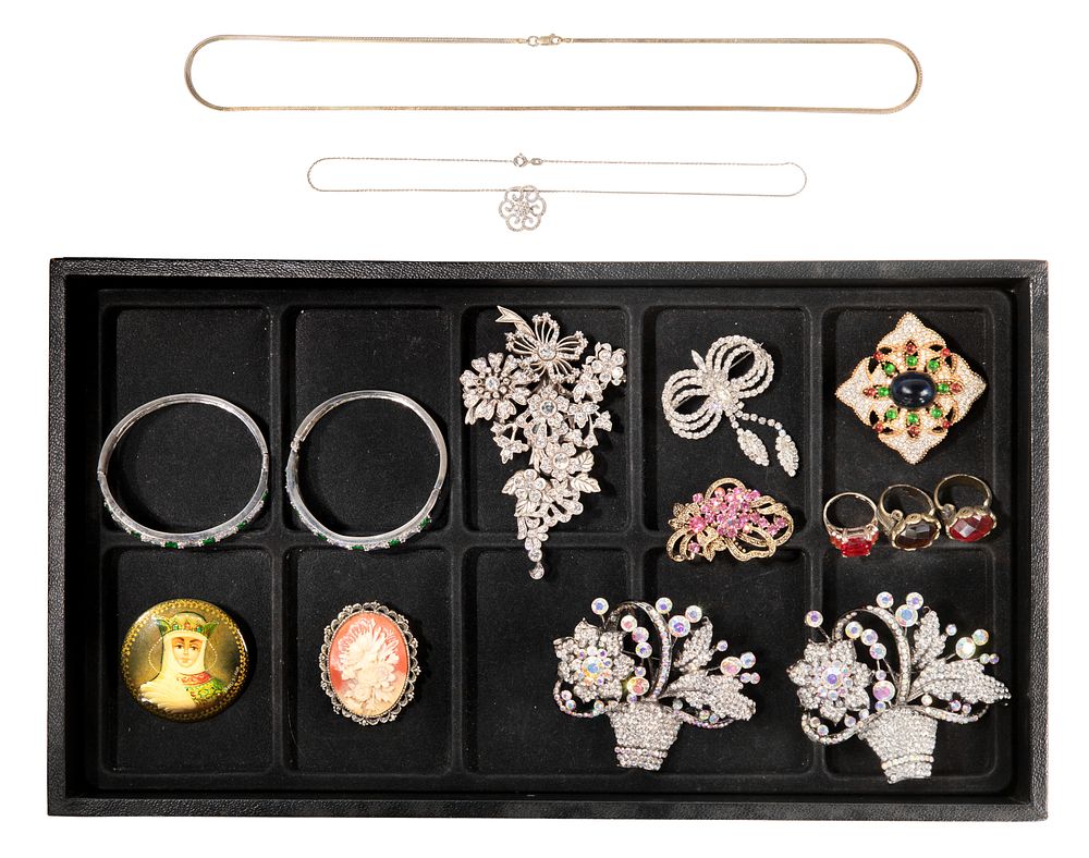 Lot 290: Gold, Sterling Silver, Rhinestone and Costume Jewelry Assortment