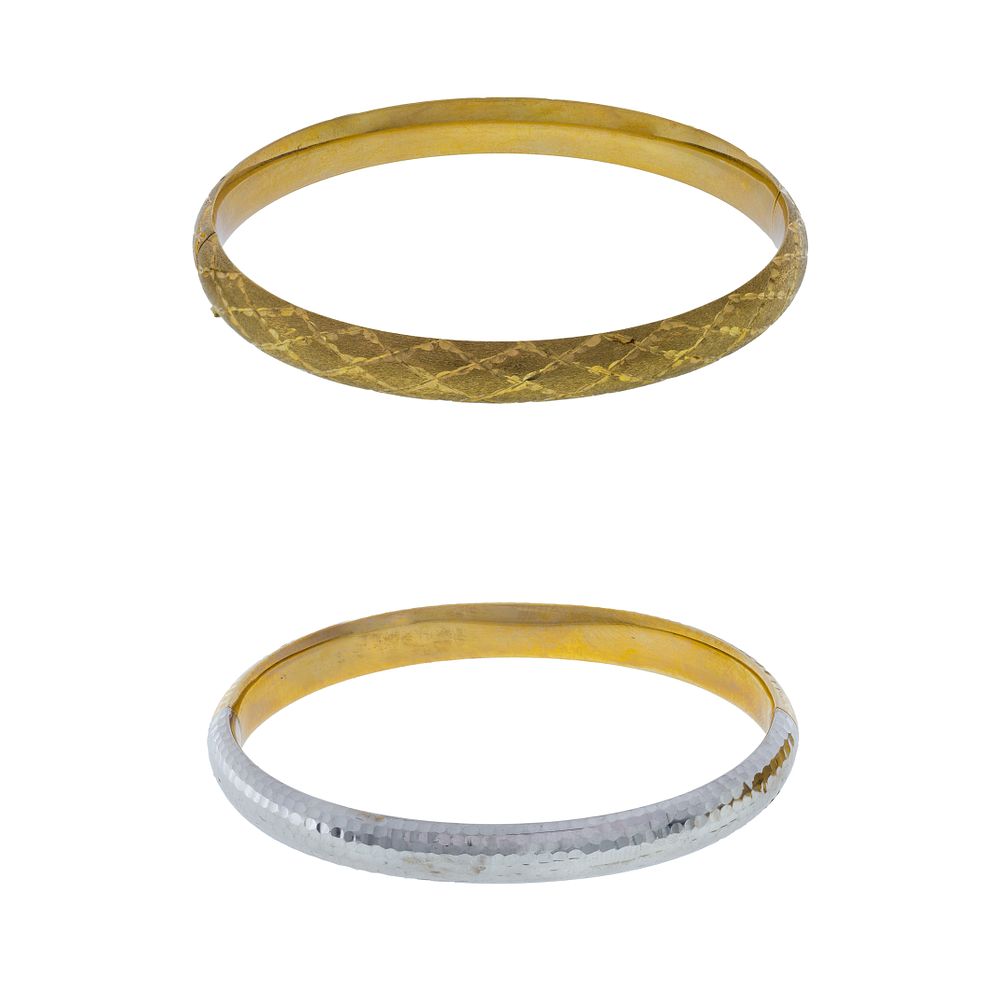Lot 300: 14k Bi-Color Gold Hinged Bangle Bracelets