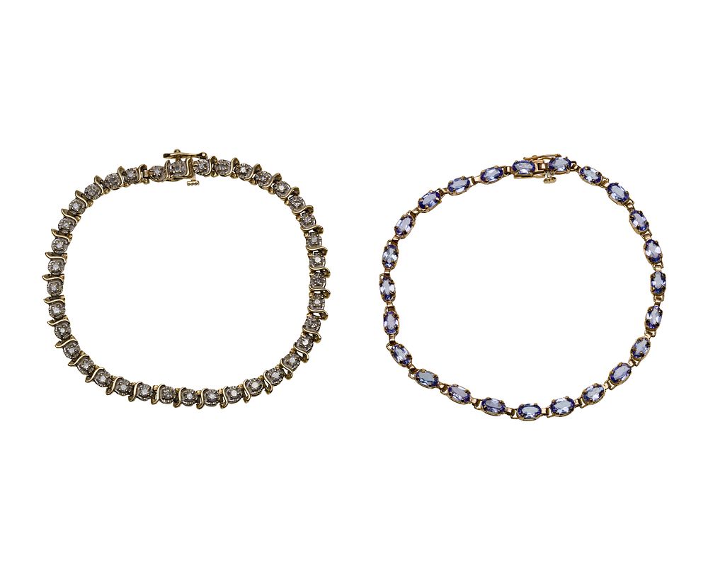 Lot 308: 14k Yellow Gold, Gemstone and Diamond Bracelets