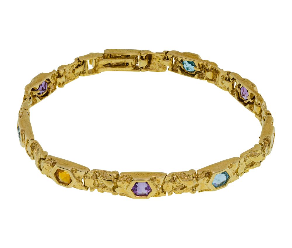 Lot 316: 14k Yellow Gold and Gemstone Bracelet
