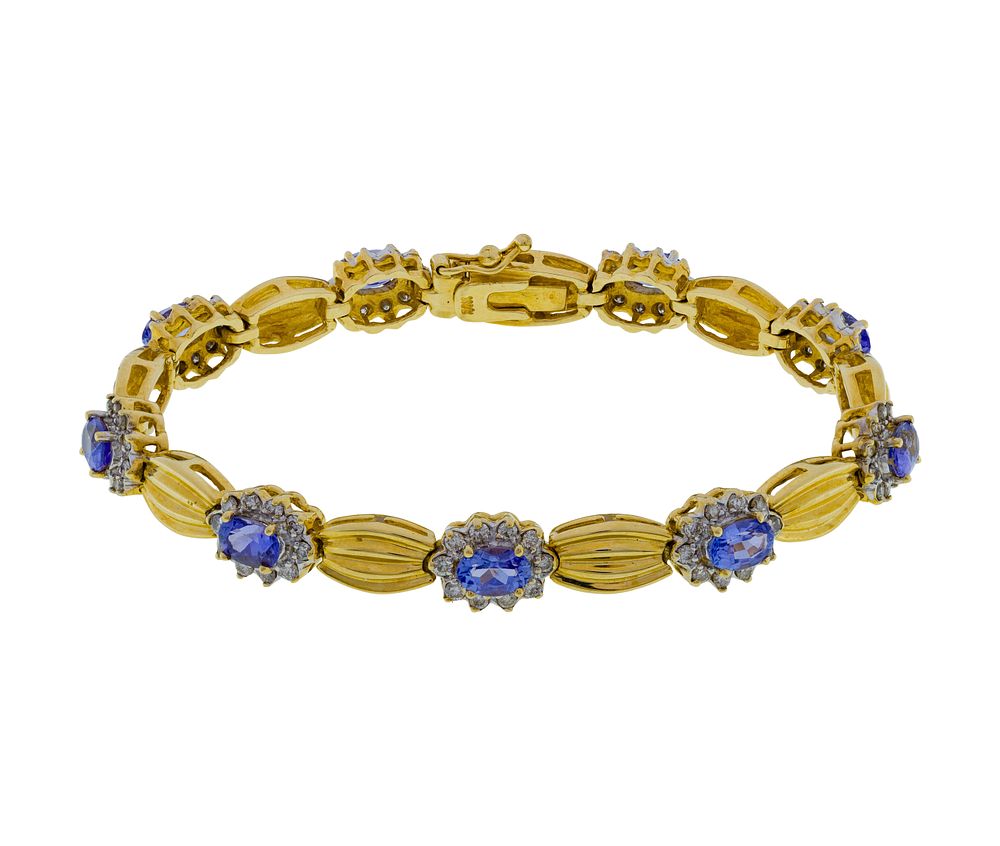 Lot 325: 14k Yellow Gold, Tanzanite and Diamond Bracelet