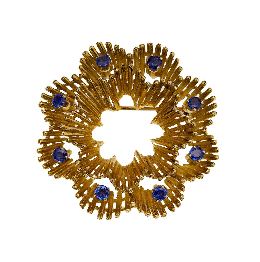 Lot 335: Tiffany 18k Yellow Gold and Sapphire Brooch