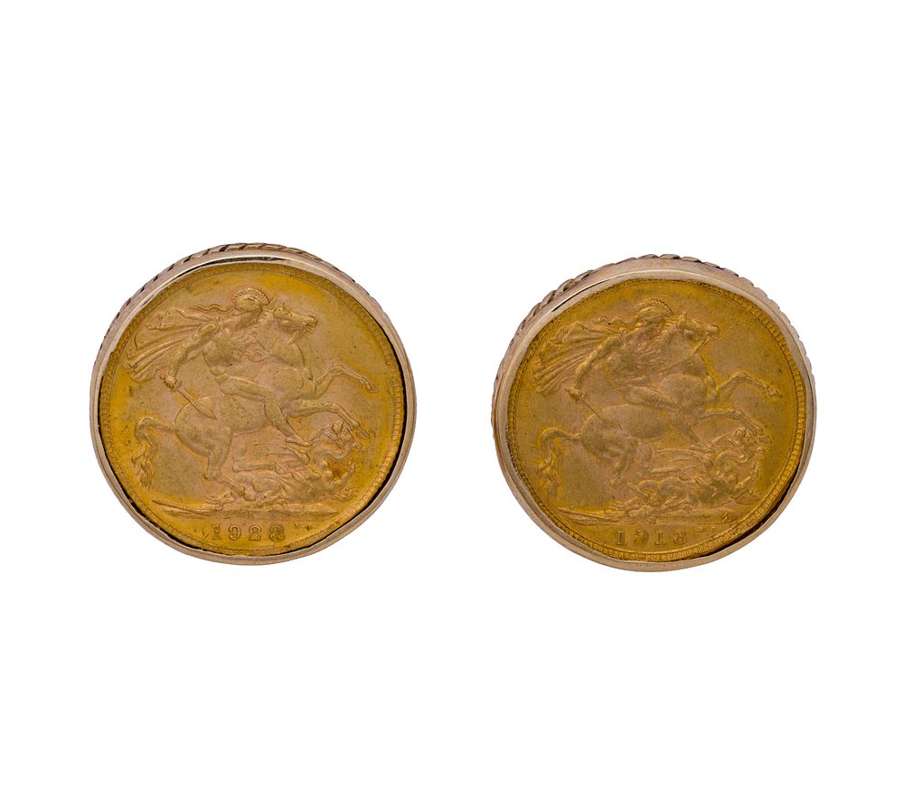 Lot 336: Gold Sovereign Coin in 14k Yellow Gold Cufflink Settings