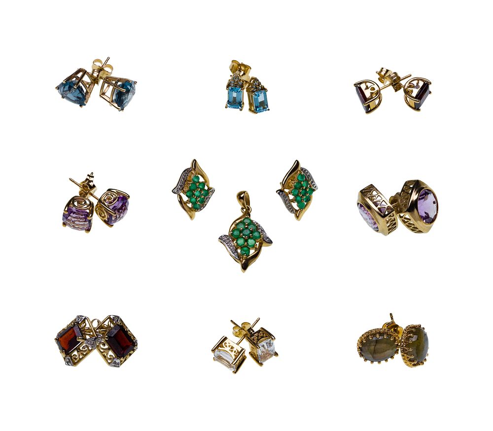 Lot 341: 10k Yellow Gold and Gemstone Earring Assortment