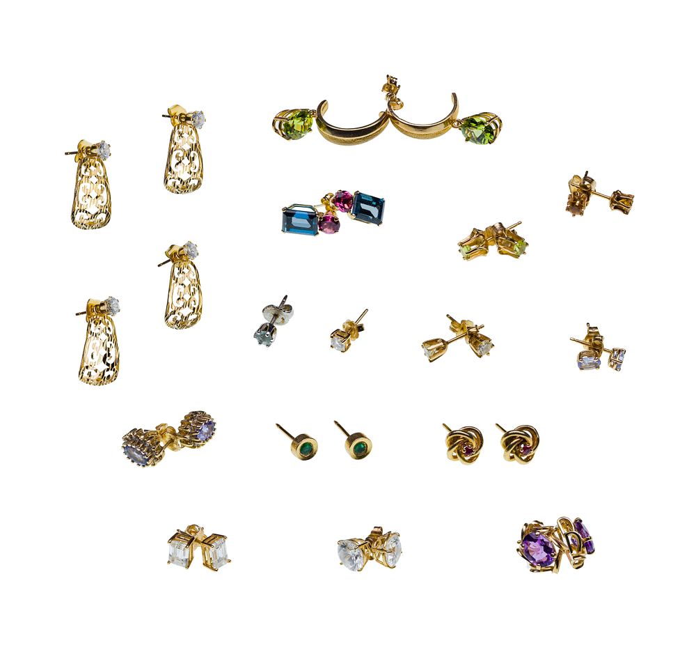 Lot 342: 14k Gold and Gemstone Pierced Earring Assortment