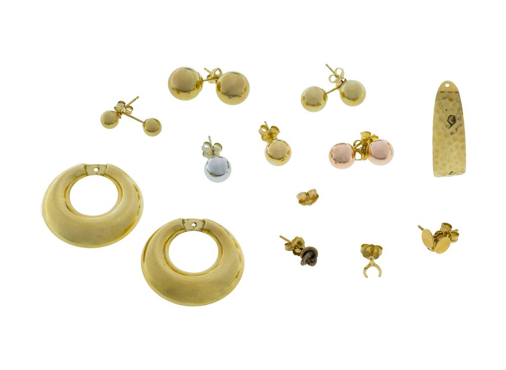 Lot 344: 14k Yellow and White Gold Earring and Jacket Assortment