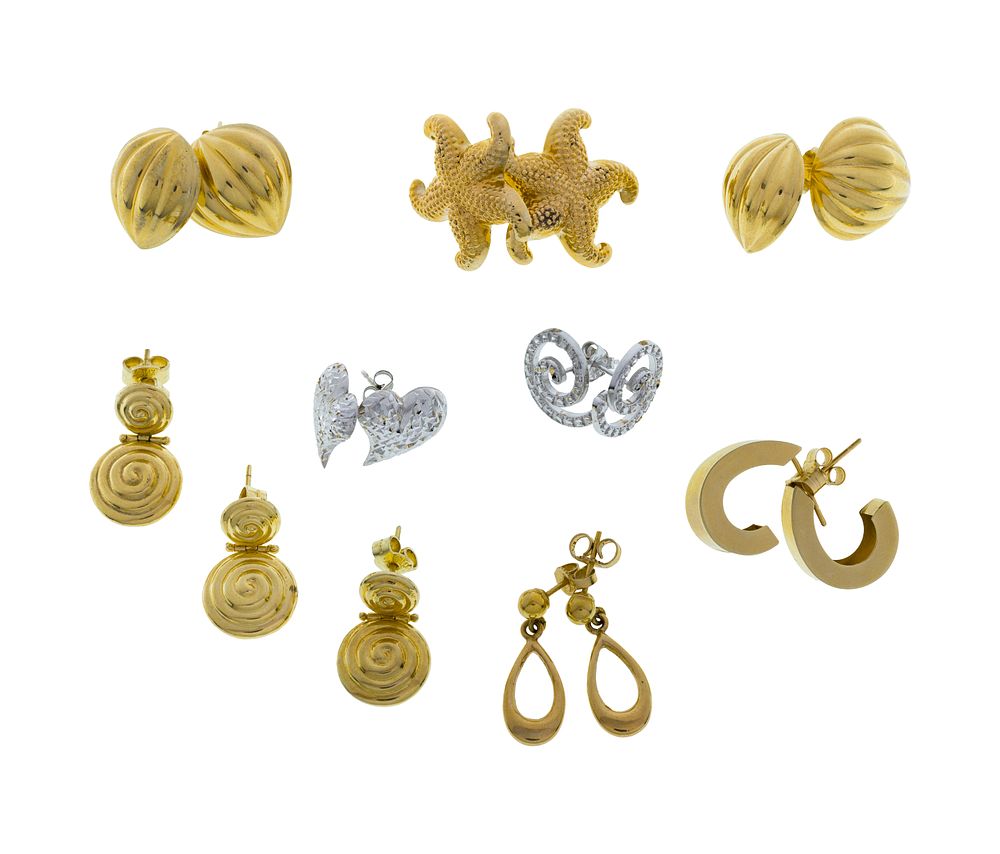 Lot 345: 14k Yellow and White Gold Pierced Earring Assortment