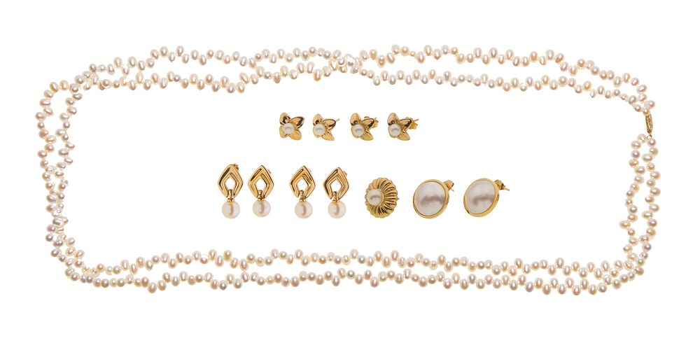 Lot 350: 14k Yellow Gold and Pearl Jewelry Assortment