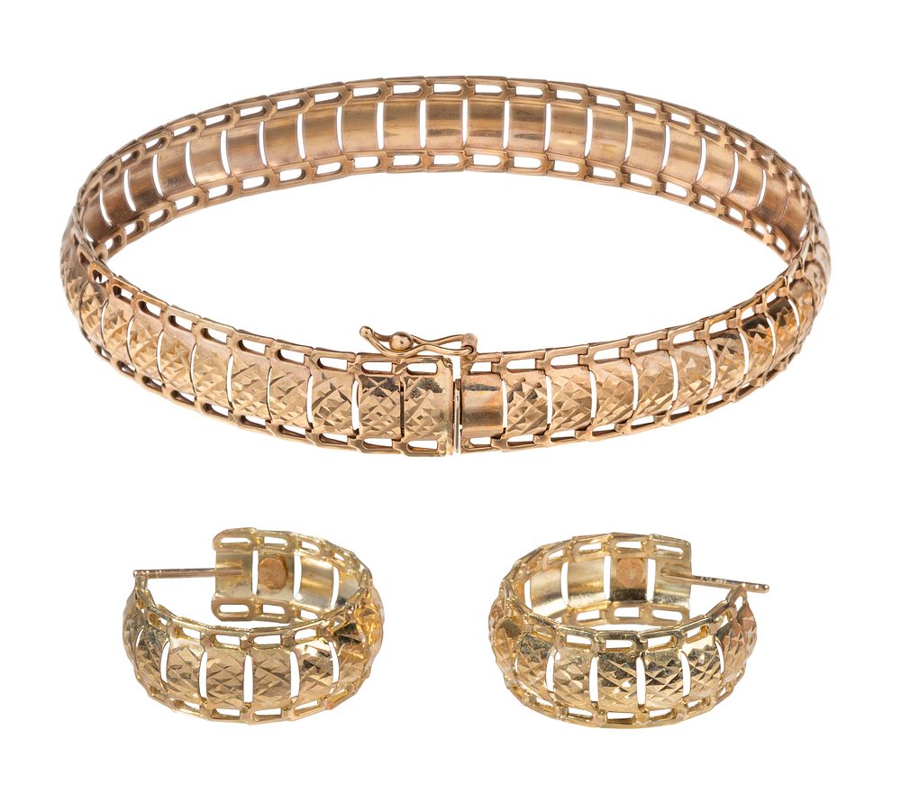 Lot 352: 14k Yellow Gold Earrings and Bracelet