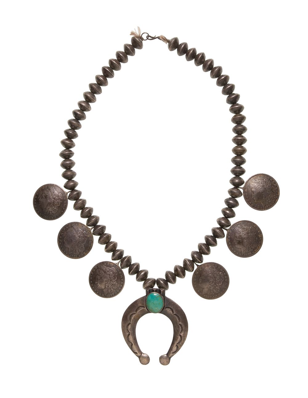 Lot 357: Native American Navajo Silver Squash Blossom Necklace