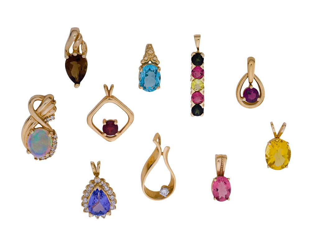 Lot 361: 14k Yellow Gold and Gemstone Pendant Assortment