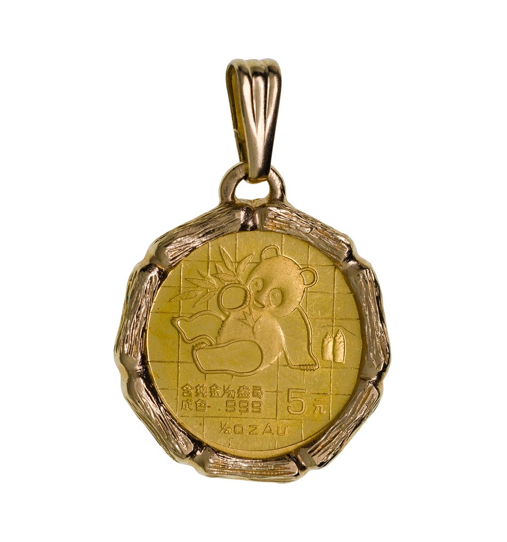 Lot 367: China: 1989 1/20 oz 5-Yuan Panda Gold Coin in 14k Gold Bail