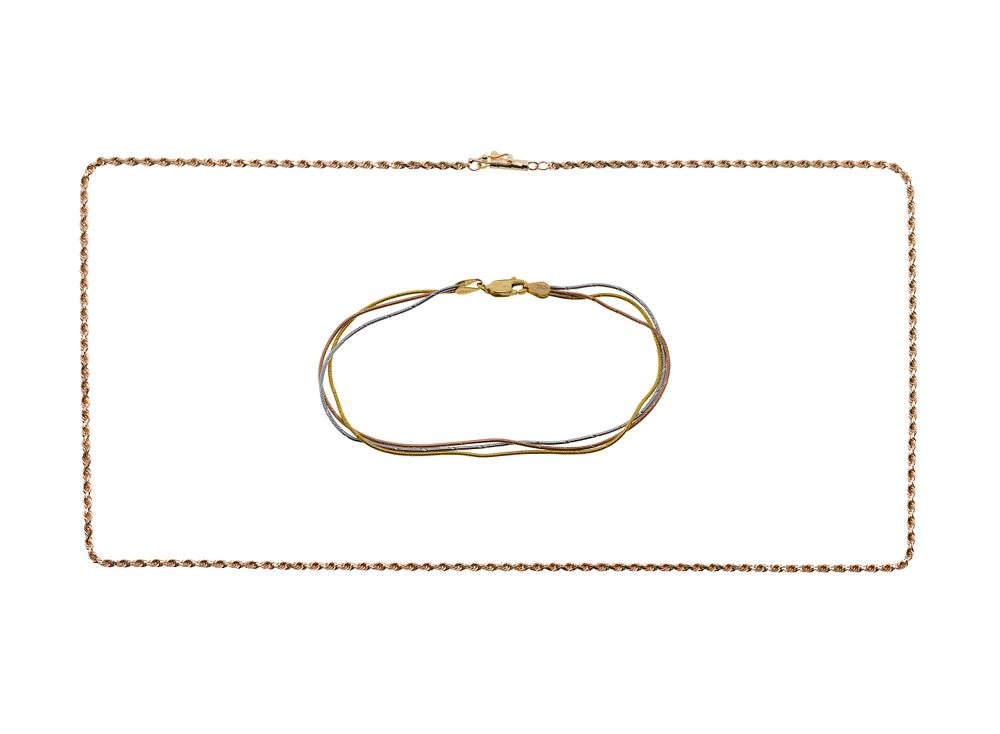 Lot 372: 14k Gold Necklace and Bracelet