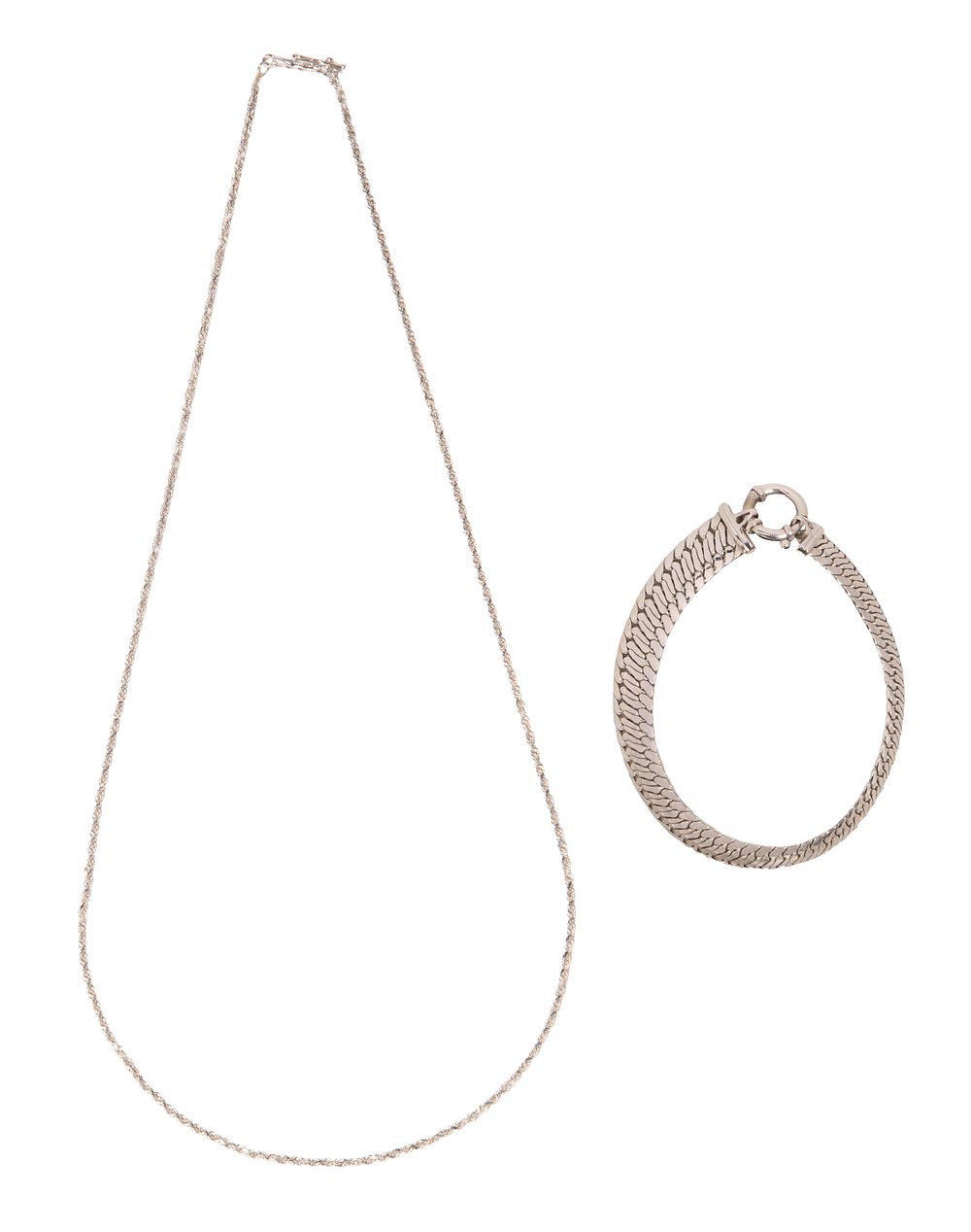 Lot 373: 14k White Gold Necklace and Bracelet