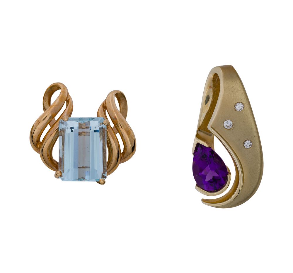 Lot 375: 14k Yellow Gold and Gemstone Slide Pendants