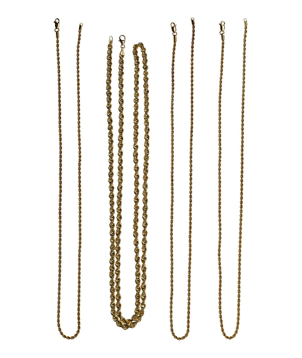 Lot 382: 14k Yellow Gold Twisted Rope Necklace Assortment