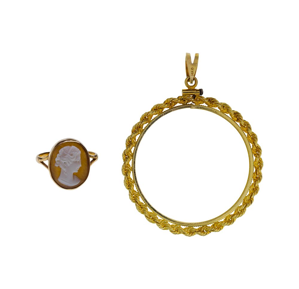 Lot 403: 14k Yellow Gold Cameo Ring and Bail