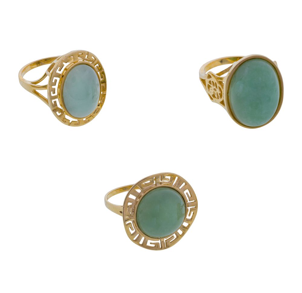 Lot 406: 14k Yellow Gold and Jadeite Jade Ring Assortment