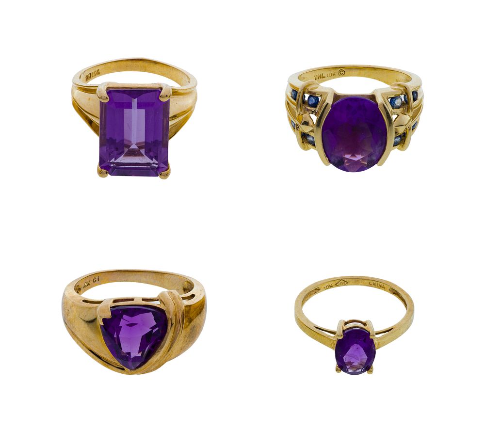 Lot 409: 10k Yellow Gold and Purple Spinel Ring Assortment